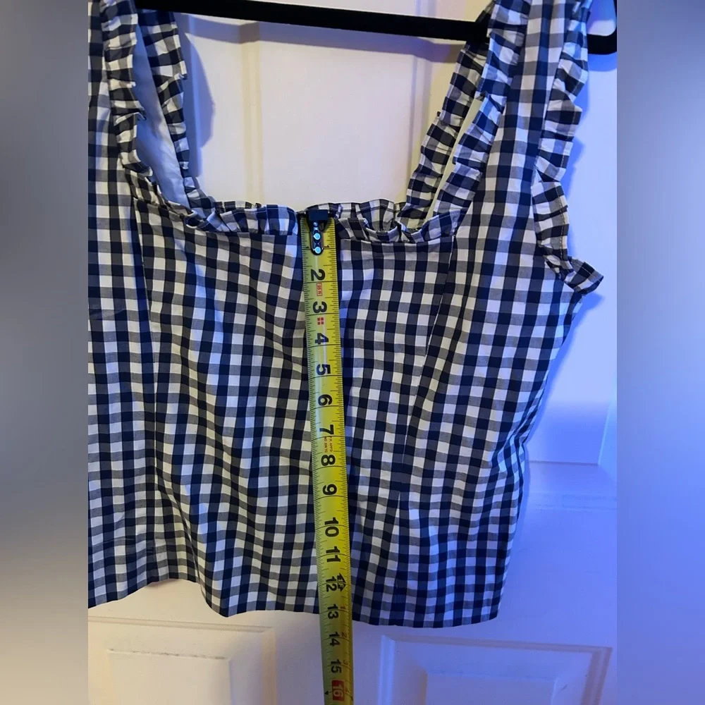 J.Crew Blue Gingham Smocked Ruffle Strap Top Size Large NWT Re-Imagined - Picture 11 of 14